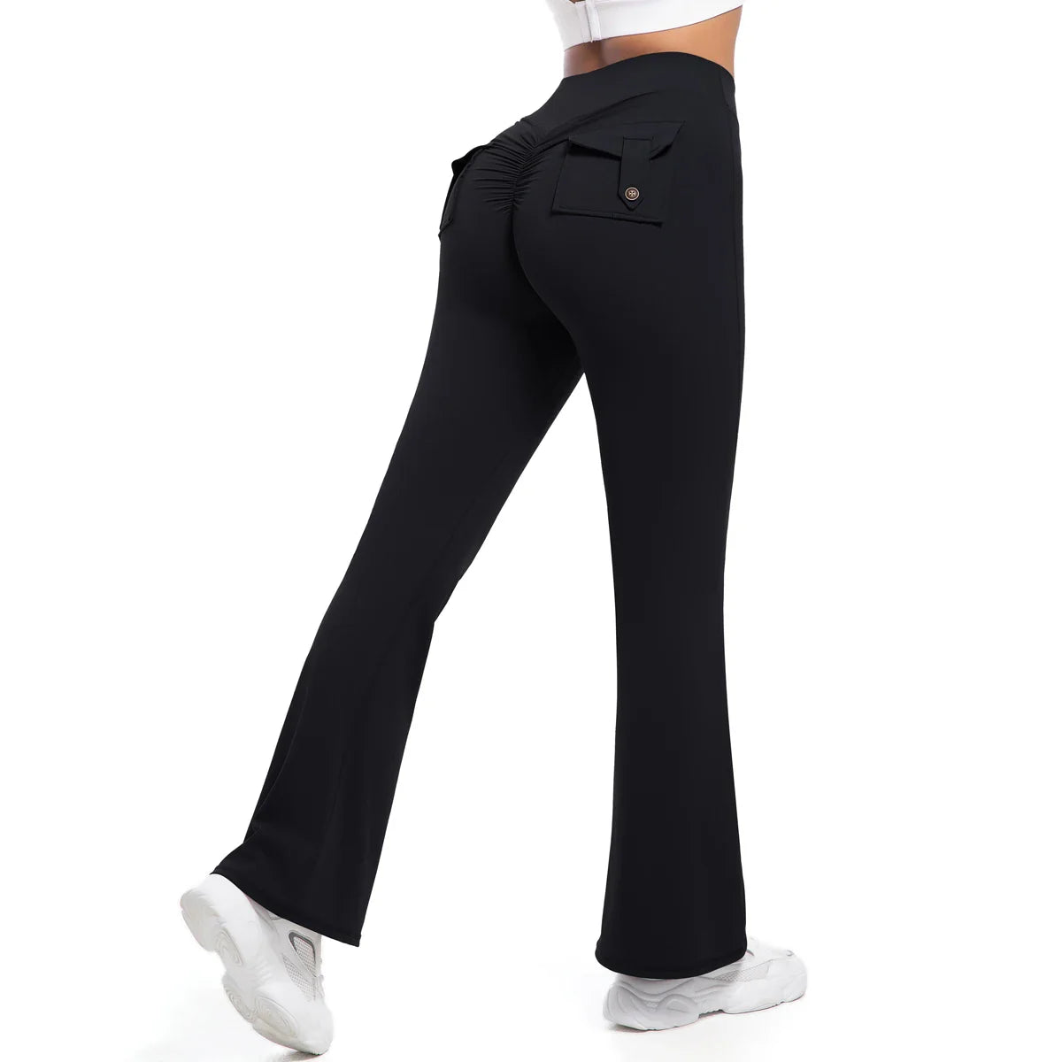 Leggings með víðvaxnum vösum fyrir konur, há mitti, öndunarvænar götustíll