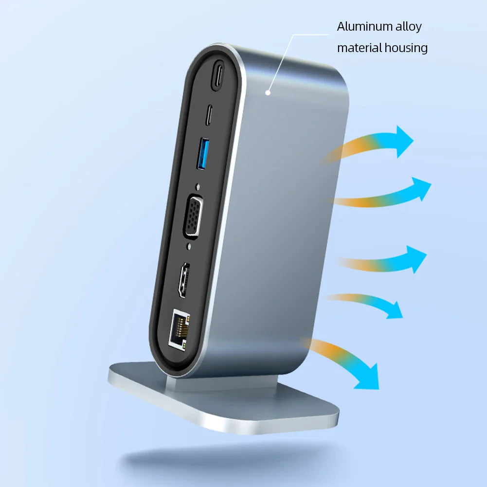 USB C tengikví með HDMI 4K, hleðslutæki fyrir aflgjafa, Ethernet tengi, VGA, SD kortalesara