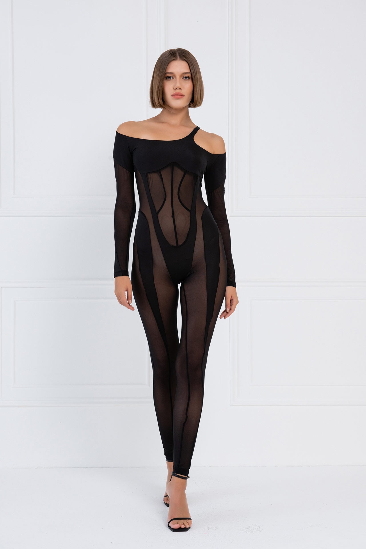 Sheer Cut Out Shoulder Catsuit