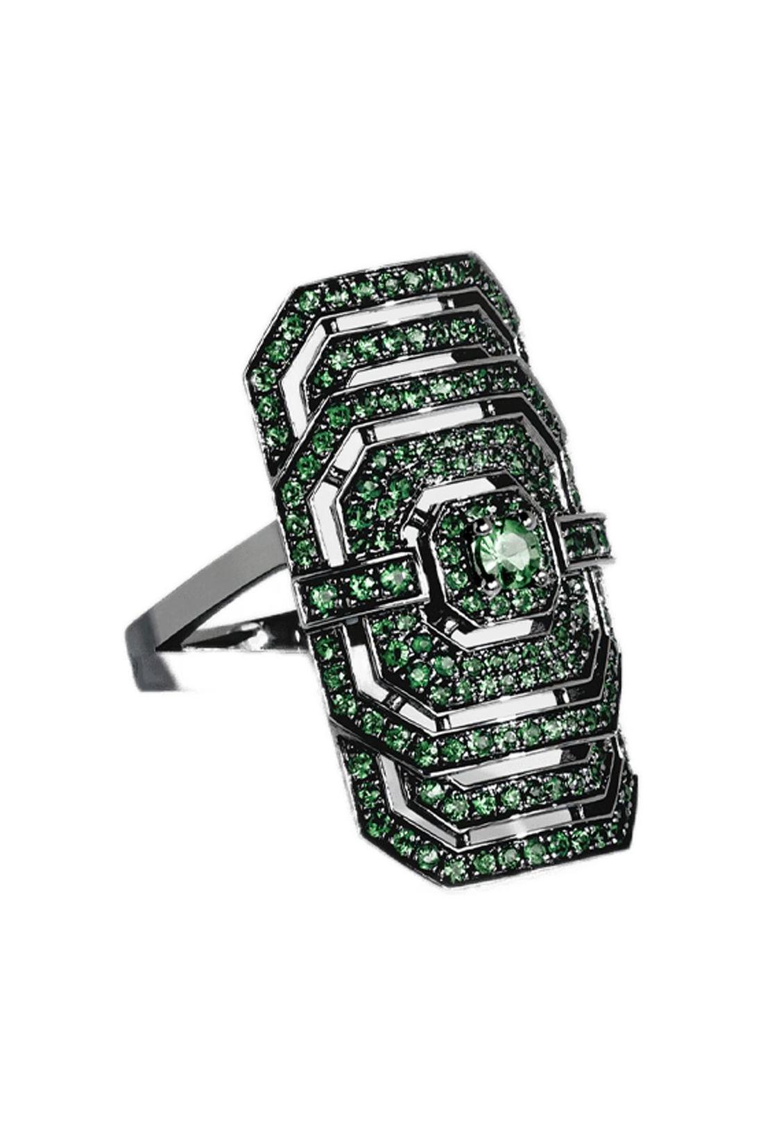 Ring My Way aus Silber in schwarz und Tsavoriten