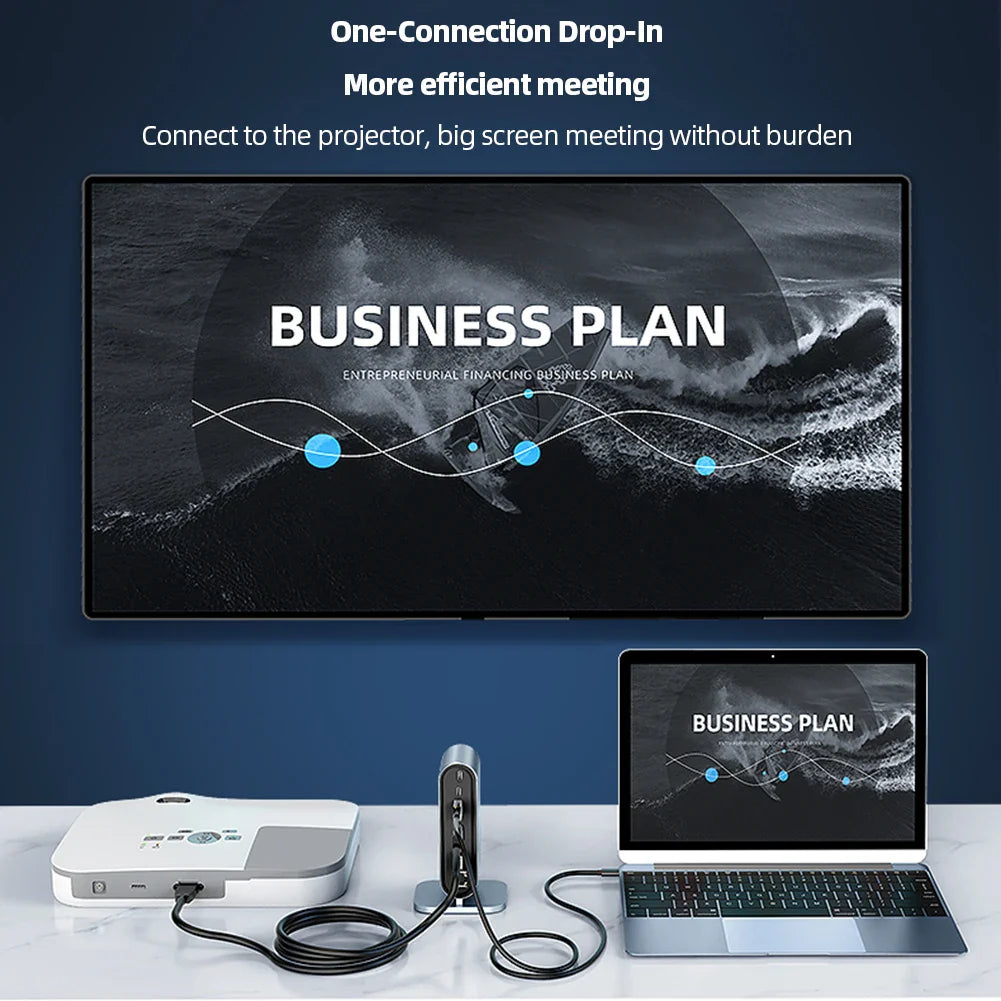 USB C tengikví með HDMI 4K, hleðslutæki fyrir aflgjafa, Ethernet tengi, VGA, SD kortalesara