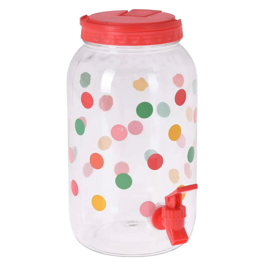 Saftspender Getränkespender mit Zapfhahn 3,75 Liter Kunststoff Wasserspender bunte Punkte ROT