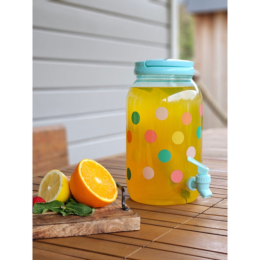 Saftspender Getränkespender mit Zapfhahn 3,75 Liter Kunststoff Wasserspender bunte Punkte TÜRKIS