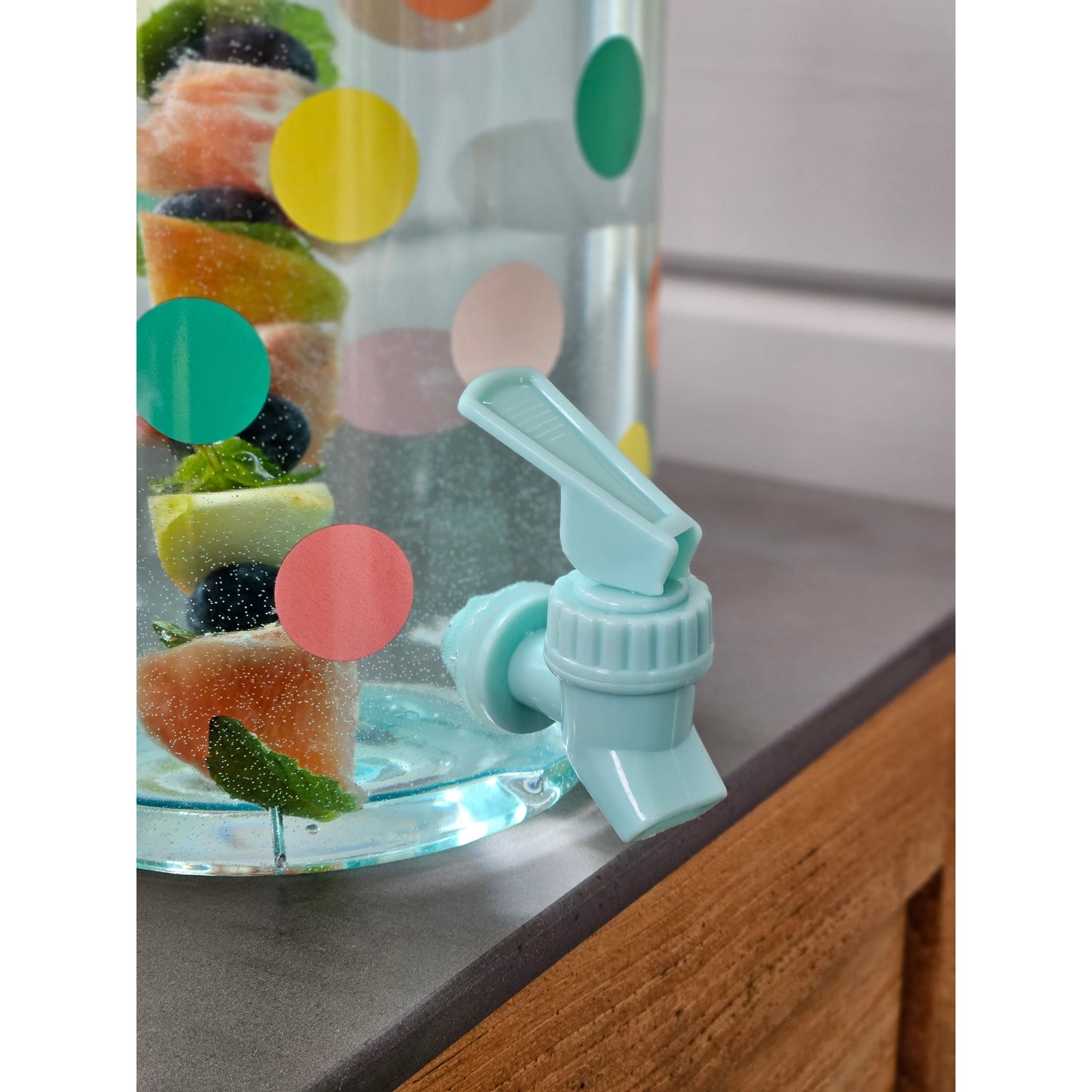 Saftspender Getränkespender mit Zapfhahn 3,75 Liter Kunststoff Wasserspender bunte Punkte TÜRKIS