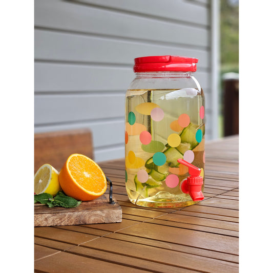 Saftspender Getränkespender mit Zapfhahn 3,75 Liter Kunststoff Wasserspender bunte Punkte ROT