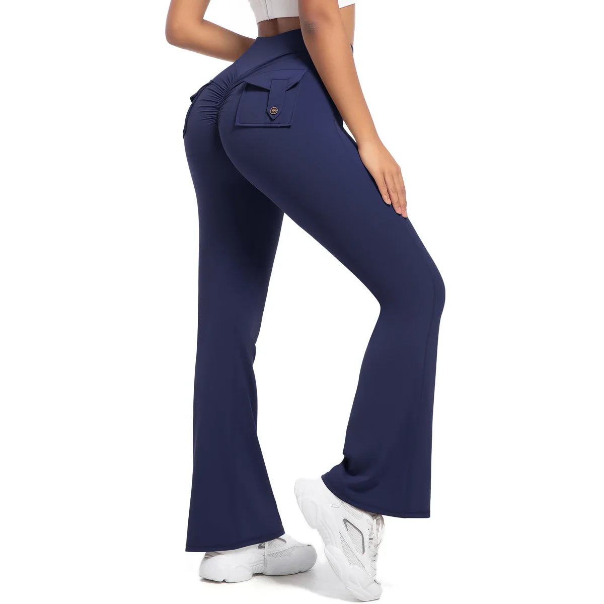 Leggings með víðvaxnum vösum fyrir konur, há mitti, öndunarvænar götustíll