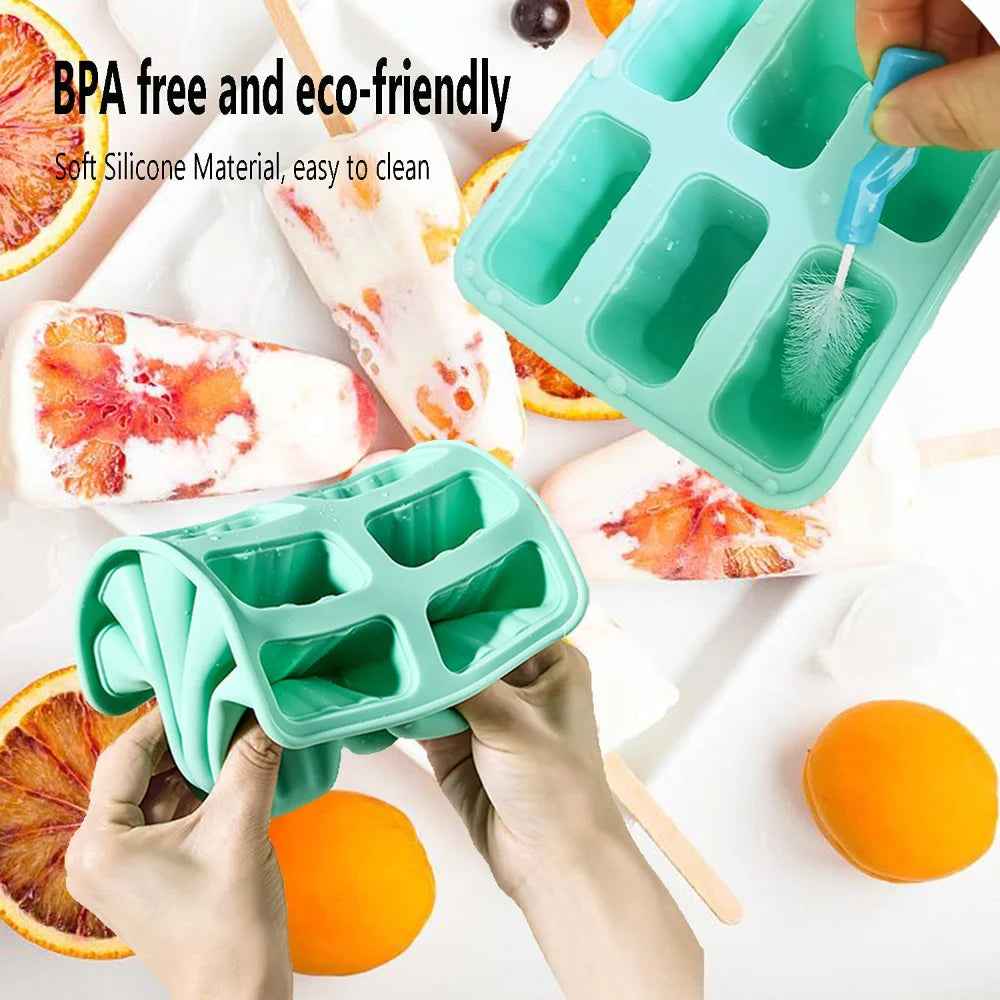 4/ 6 Cell Silicone Ice Cream Popsicle Mold With Handle