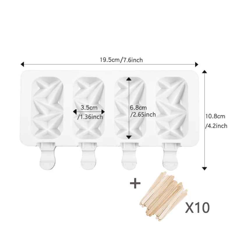 4/ 6 Cell Silicone Ice Cream Popsicle Mold With Handle