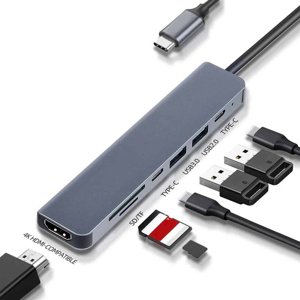USB C tengikví með HDMI 4K, hleðslutæki fyrir aflgjafa, Ethernet tengi, VGA, SD kortalesara