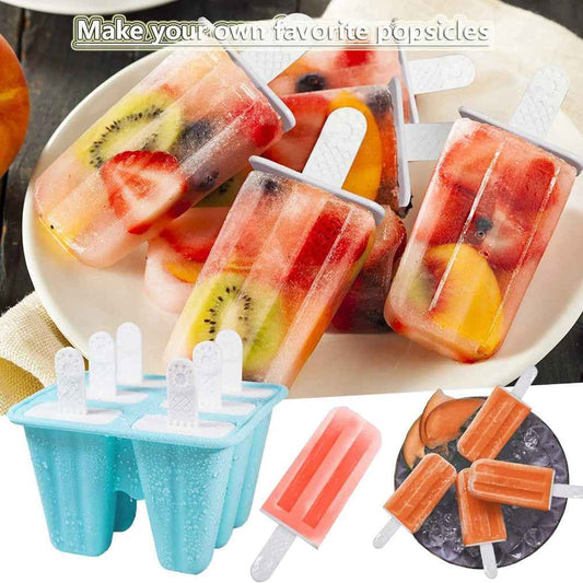 4/ 6 Cell Silicone Ice Cream Popsicle Mold With Handle