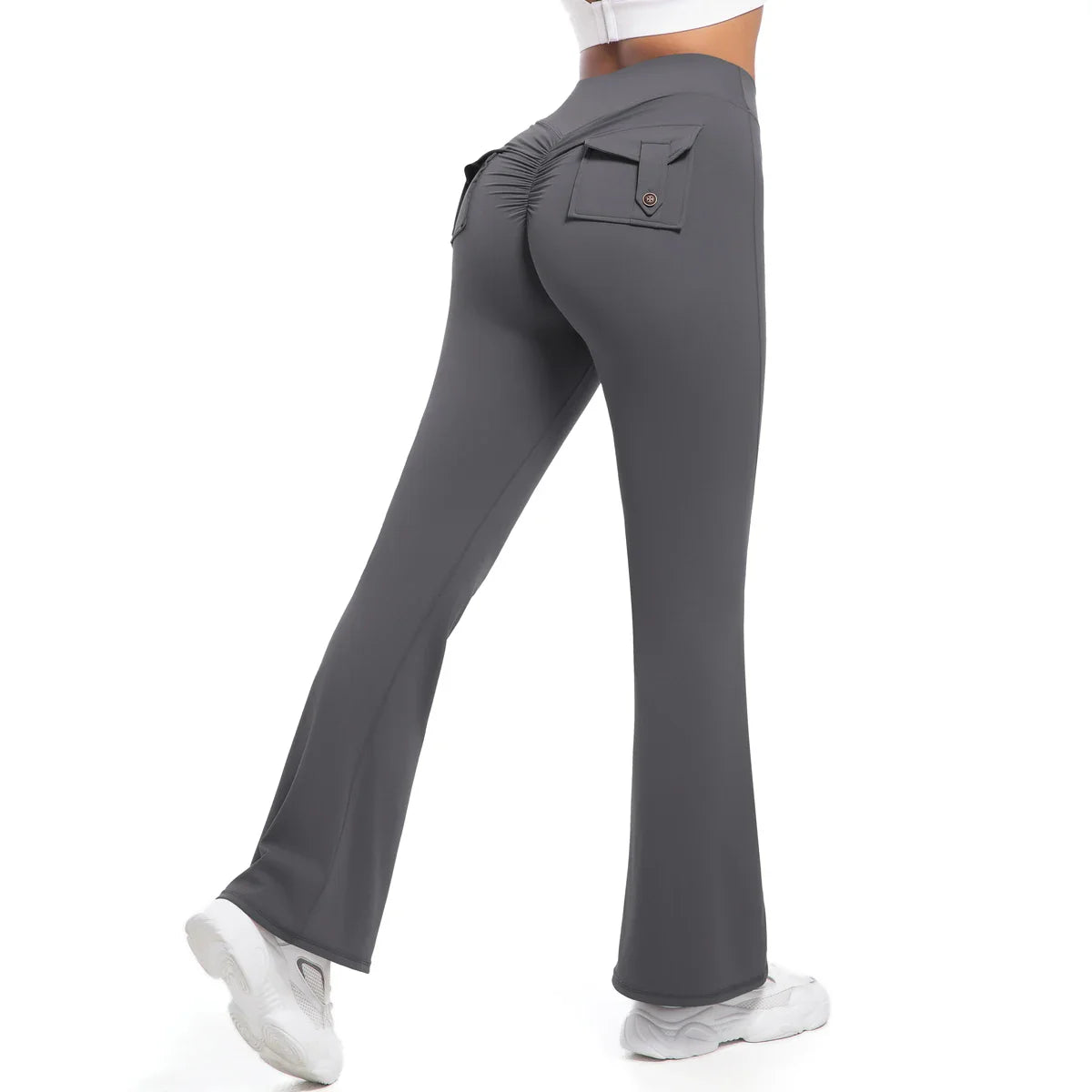 Leggings með víðvaxnum vösum fyrir konur, há mitti, öndunarvænar götustíll