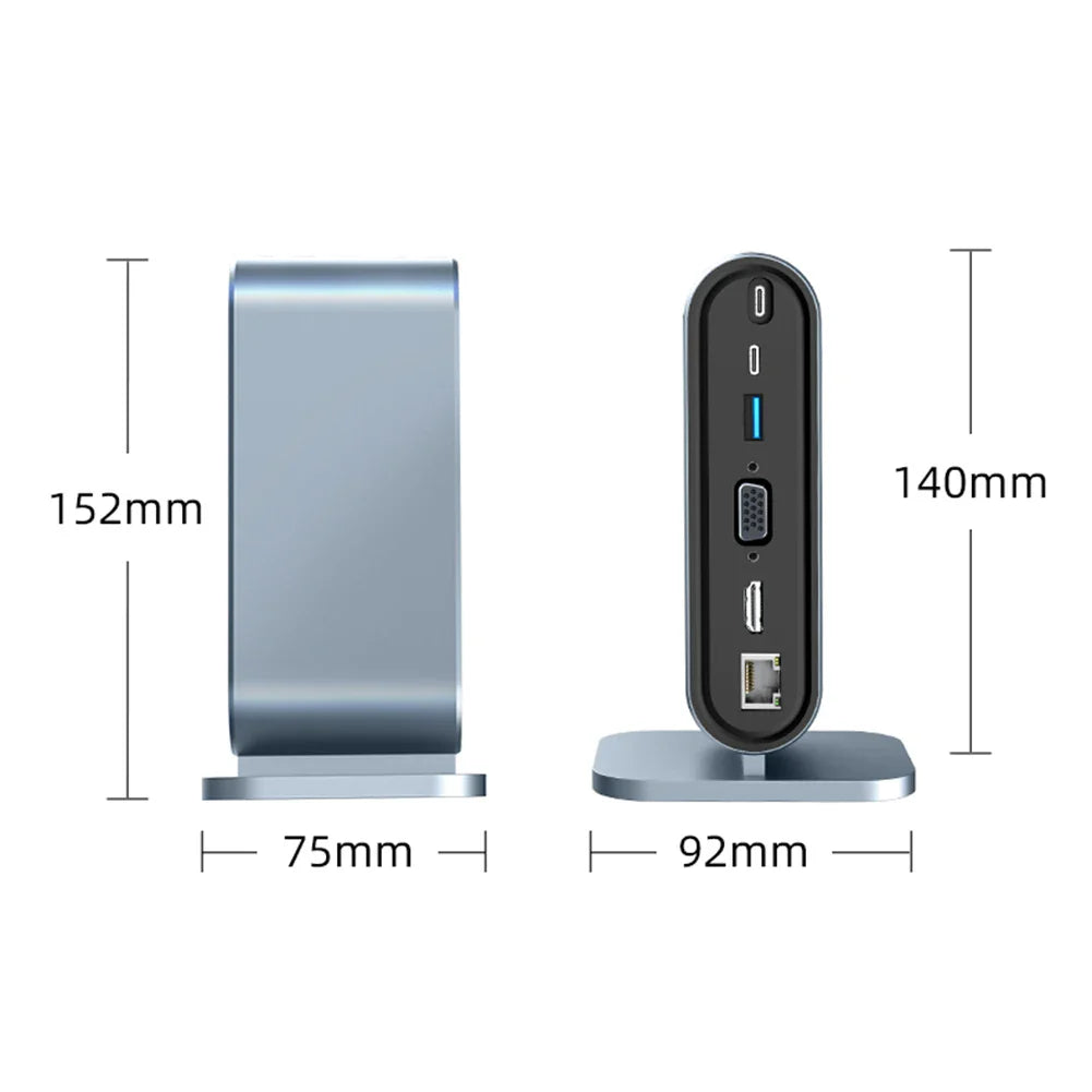 USB C tengikví með HDMI 4K, hleðslutæki fyrir aflgjafa, Ethernet tengi, VGA, SD kortalesara