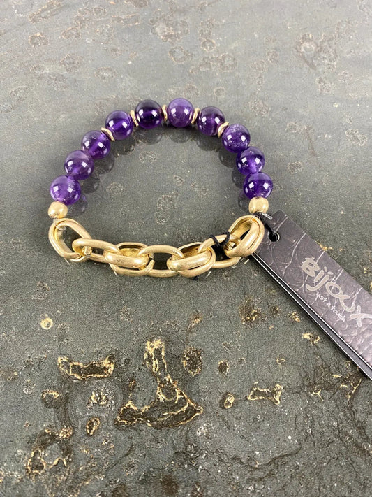 Armband Perlen Lila mit goldenen Kettengliedern