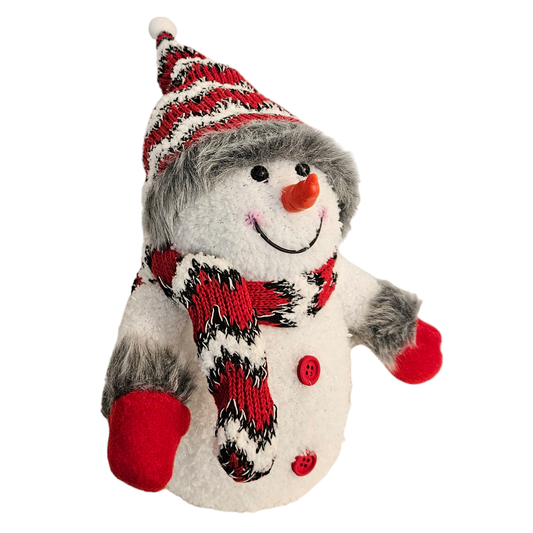 Schneemann mit warmweiß LED Beleuchtung Schal & Mütze rot Weihnachtsdeko H 20 cm