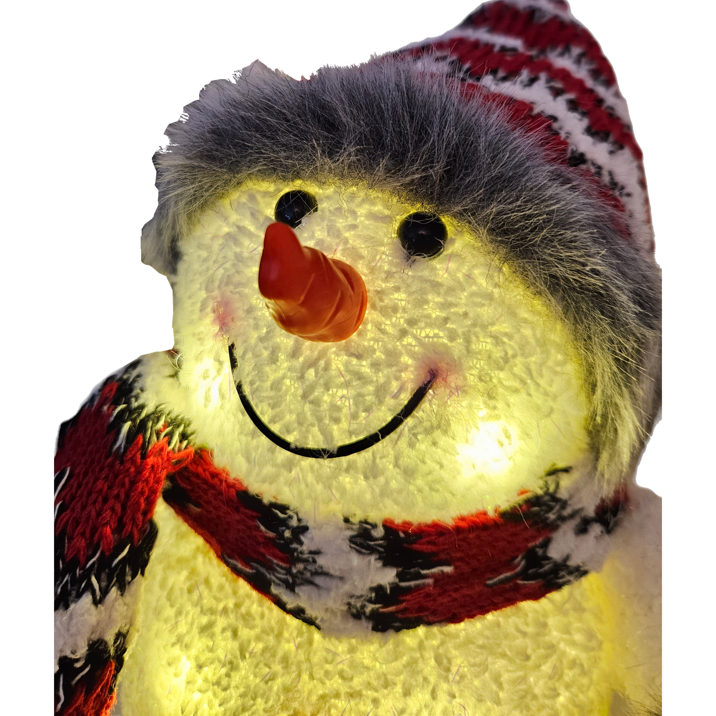 Schneemann mit warmweiß LED Beleuchtung Schal & Mütze rot Weihnachtsdeko H 20 cm