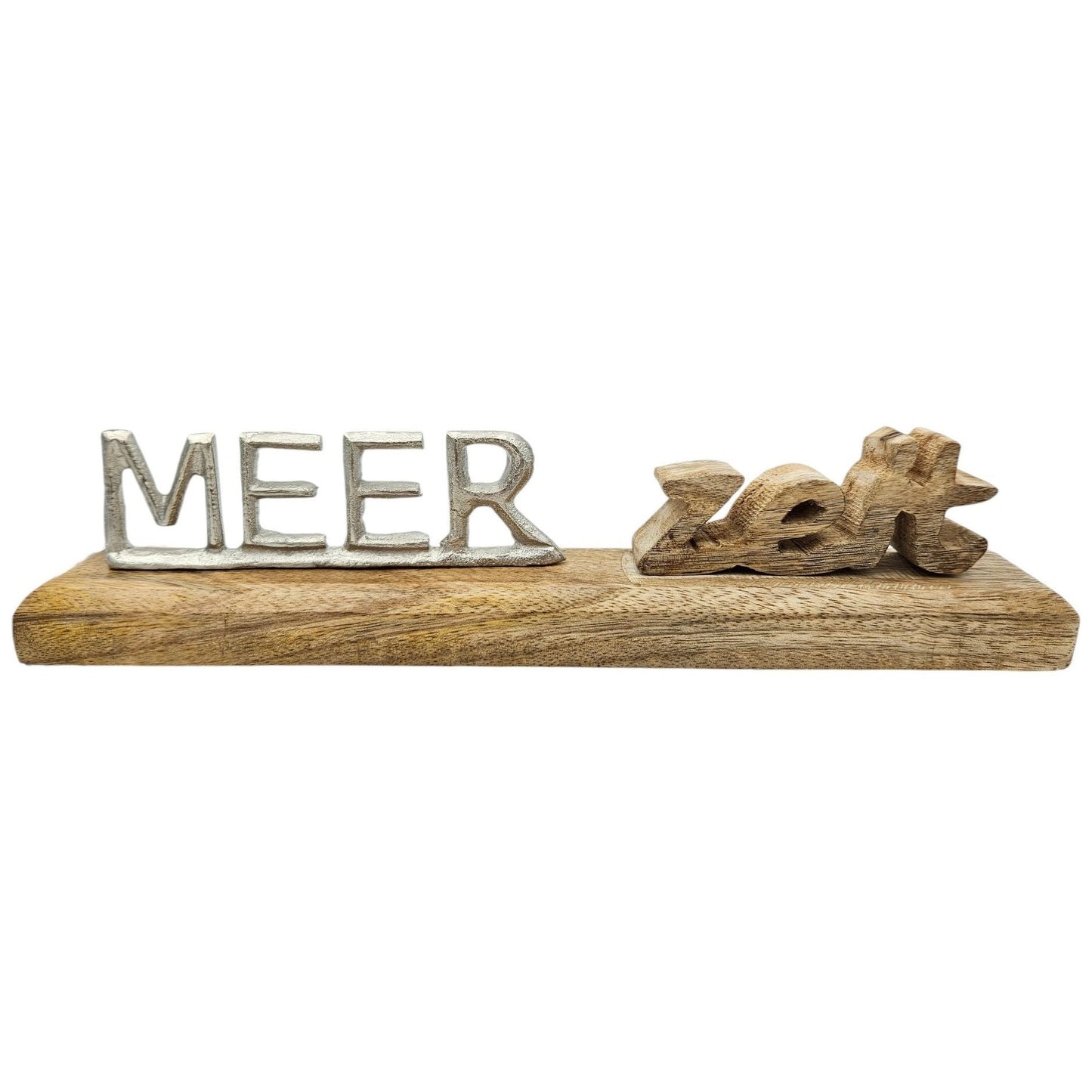 Schriftzug MEER-Zeit Dekoschriftzug Mangoholz Metall Holz Braun Silber Deko 30cm