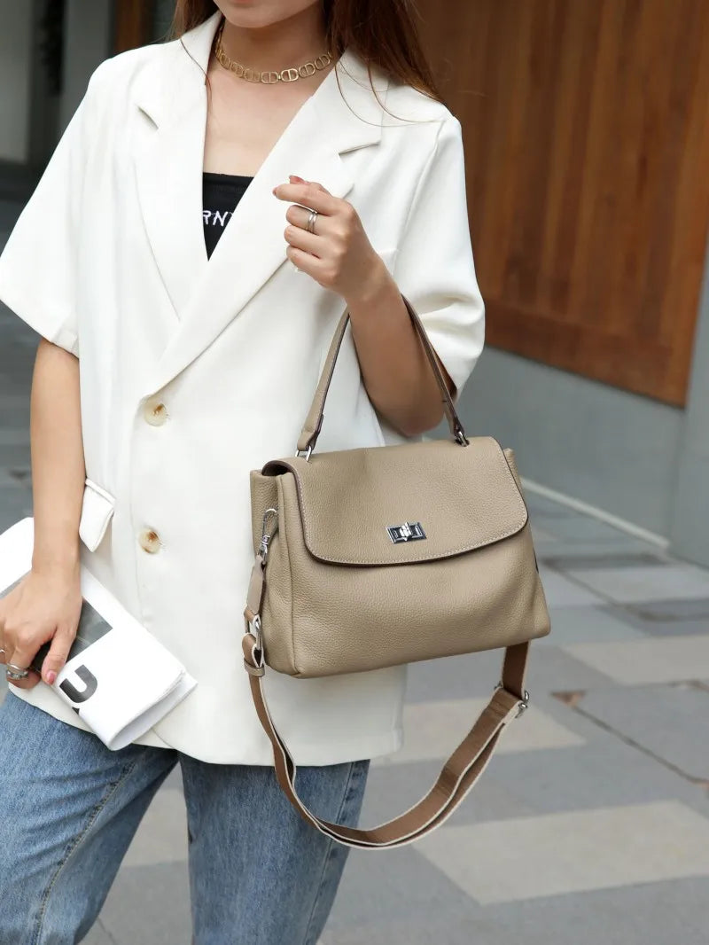 Hönnuð leðurtaska fyrir konur, retro axlar- og crossbody-skrifstofuveski