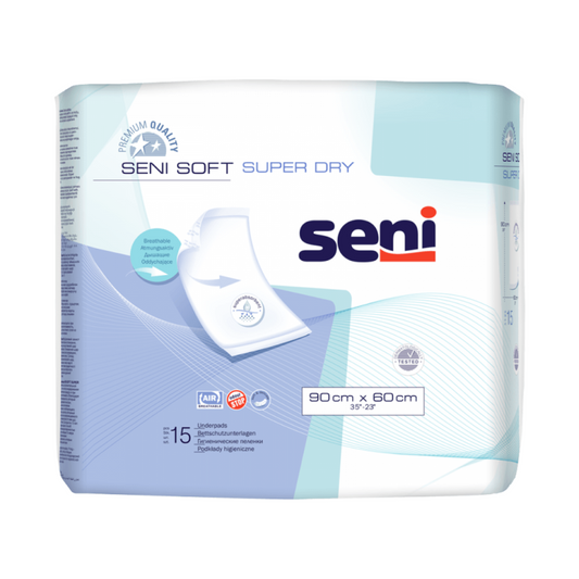 Seni Soft Super Dry Bettschutzunterlage, 90 x 60 cm | Packung (15 Stück)
