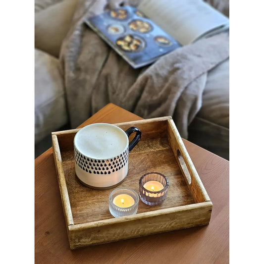 Serviertablett Dekotablett Mangoholz braun Natur Massiv Griff Schale eckig Holz