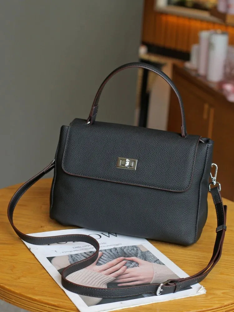 Hönnuð leðurtaska fyrir konur, retro axlar- og crossbody-skrifstofuveski