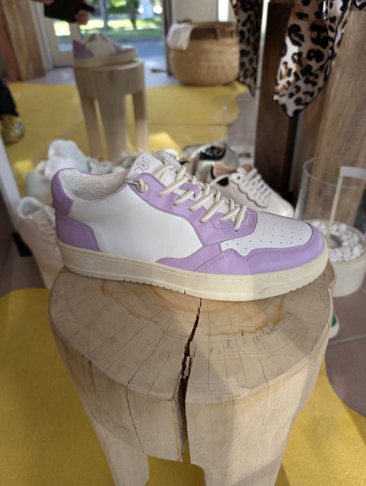 Sneaker im Autry Stil aus Echtleder 40 Weiß Lila Flieder - von OOG OS1811