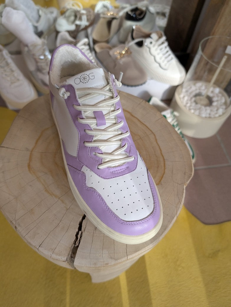 Sneaker im Autry Stil aus Echtleder 40 Weiß Lila Flieder - von OOG OS1811