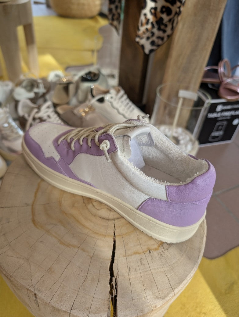 Sneaker im Autry Stil aus Echtleder 40 Weiß Lila Flieder - von OOG OS1811