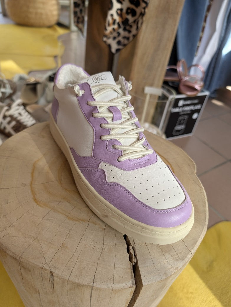 Sneaker im Autry Stil aus Echtleder 40 Weiß Lila Flieder - von OOG OS1811