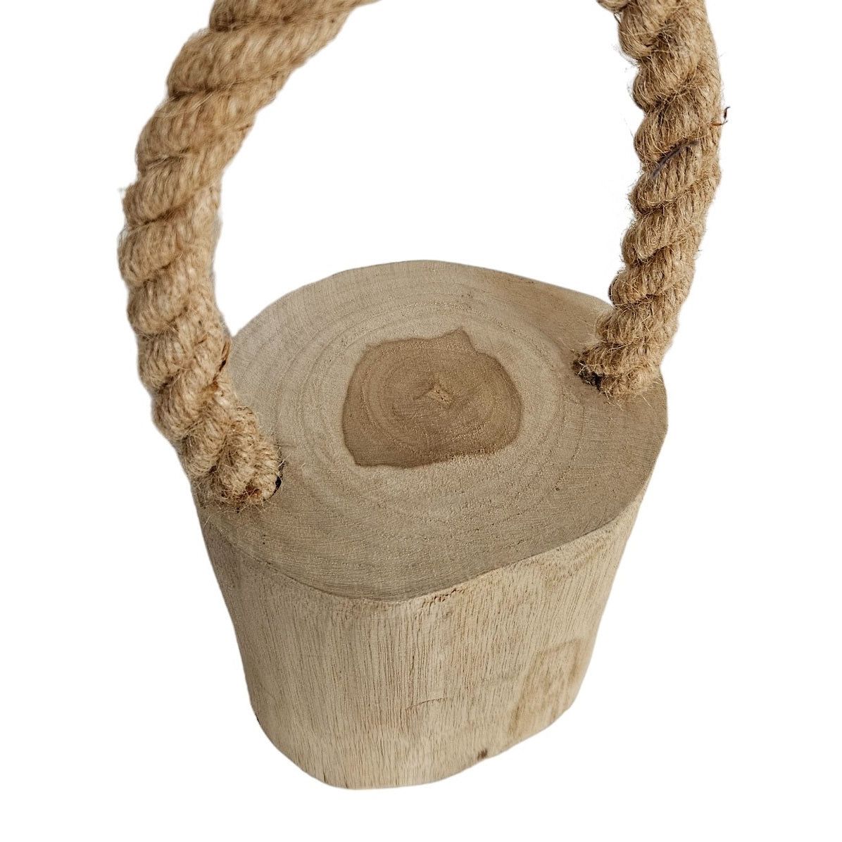 Türstopper Teakholz Boden Türpuffer Holzstamm Holz Kordelgriff Natur Ø 13 cm