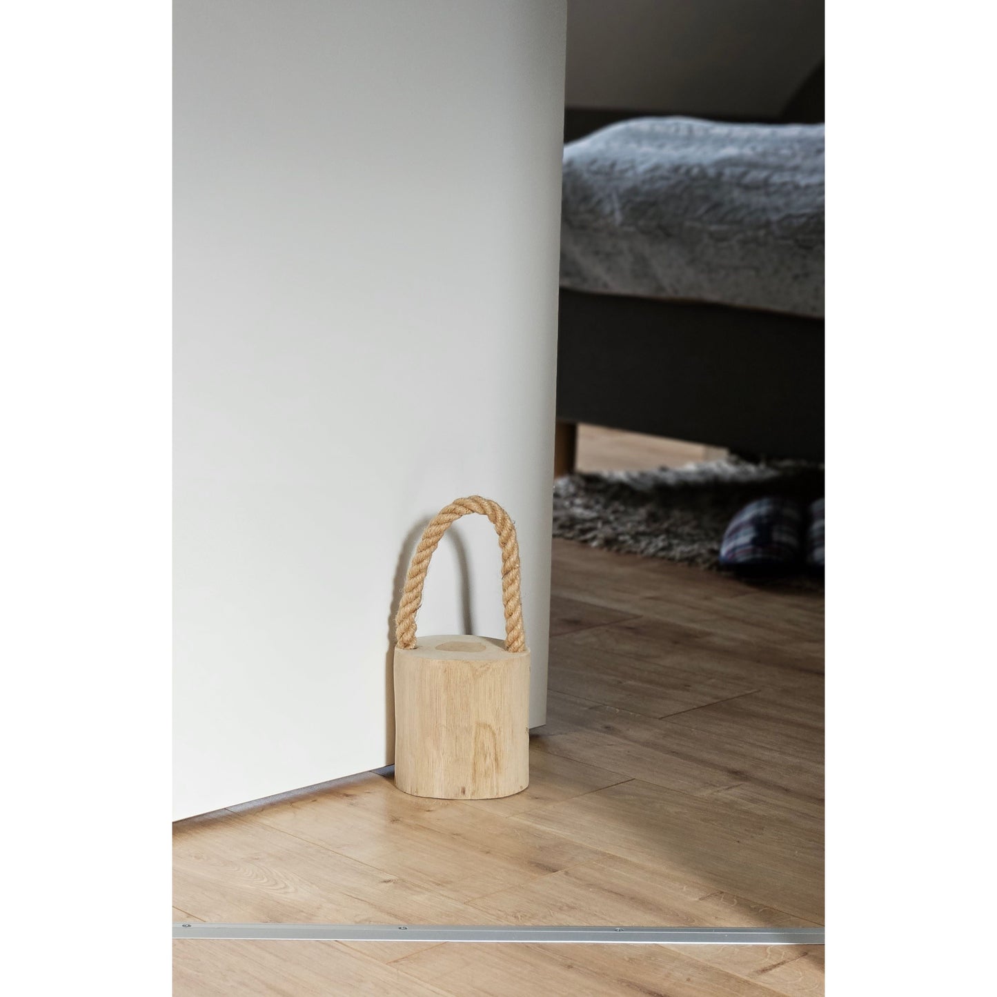 Türstopper Teakholz Boden Türpuffer Holzstamm Holz Kordelgriff Natur Ø 13 cm