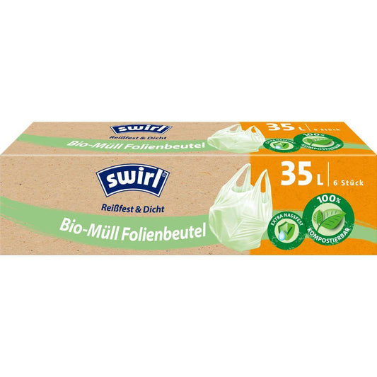 Swirl Bio-Müll Folienbeutel mit Tragegriff 35 l Reißfest & Dicht quer | Rolle (6 Beutel)