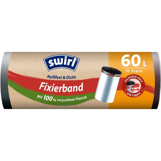 Swirl Fixierband-Müllbeutel 60 l Reißfest & Dicht | Rolle (10 Beutel)