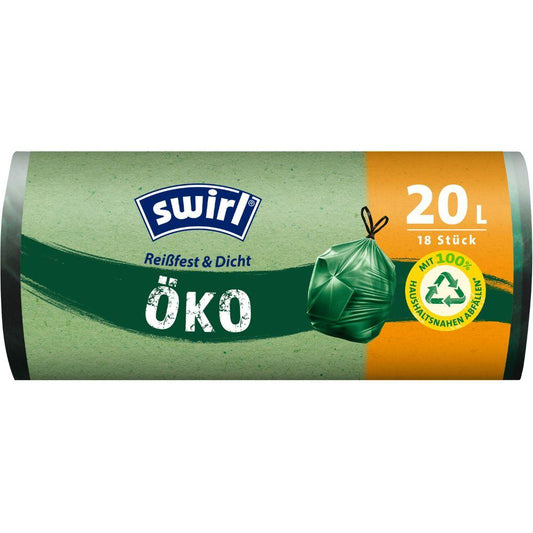 Swirl Öko-Müllbeutel mit Zugband 20 l Reißfest & Dicht | Rolle (18 Beutel)