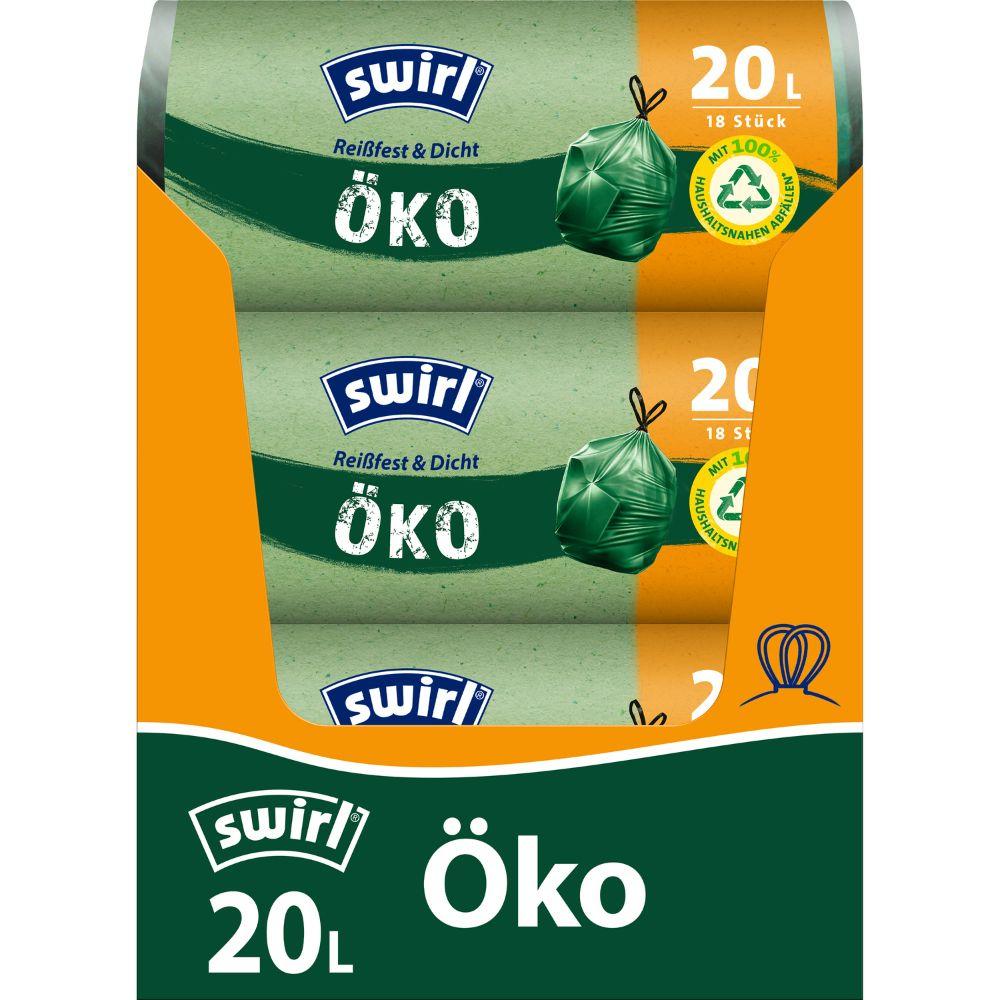 Swirl Öko-Müllbeutel mit Zugband 20 l Reißfest & Dicht | Rolle (18 Beutel)