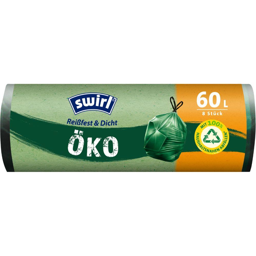 Swirl Öko-Müllbeutel mit Zugband 60 l Reißfest & Dicht | Rolle (8 Beutel)