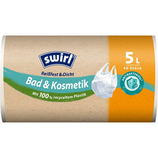 Swirl Tragegriff-Müllbeutel Bad- & Kosmetik 5 l Reißfest & Dicht | Rolle (40 Beutel)