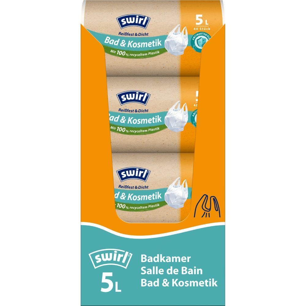 Swirl Tragegriff-Müllbeutel Bad- & Kosmetik 5 l Reißfest & Dicht | Rolle (40 Beutel)