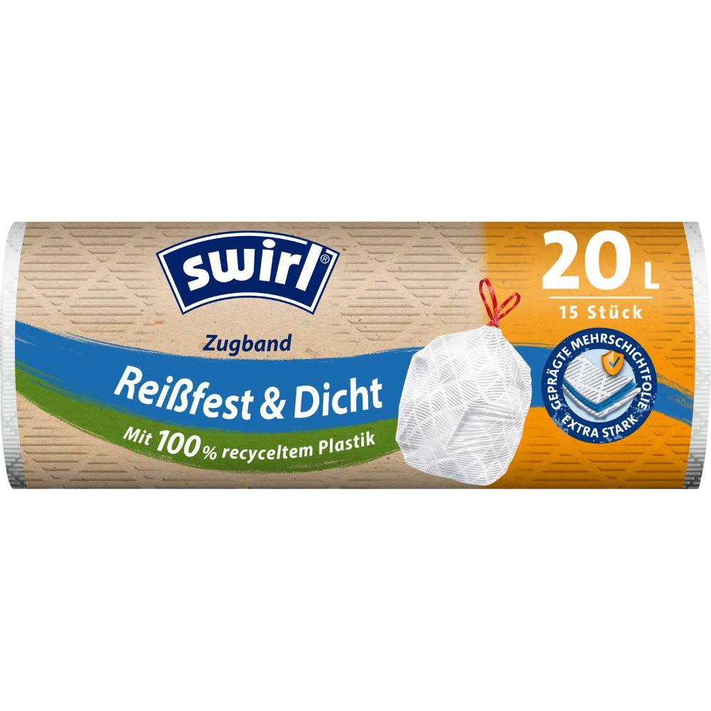 Swirl Zugband- Müllbeutel 20 l Reißfest & Dicht | Rolle (15 Beutel)