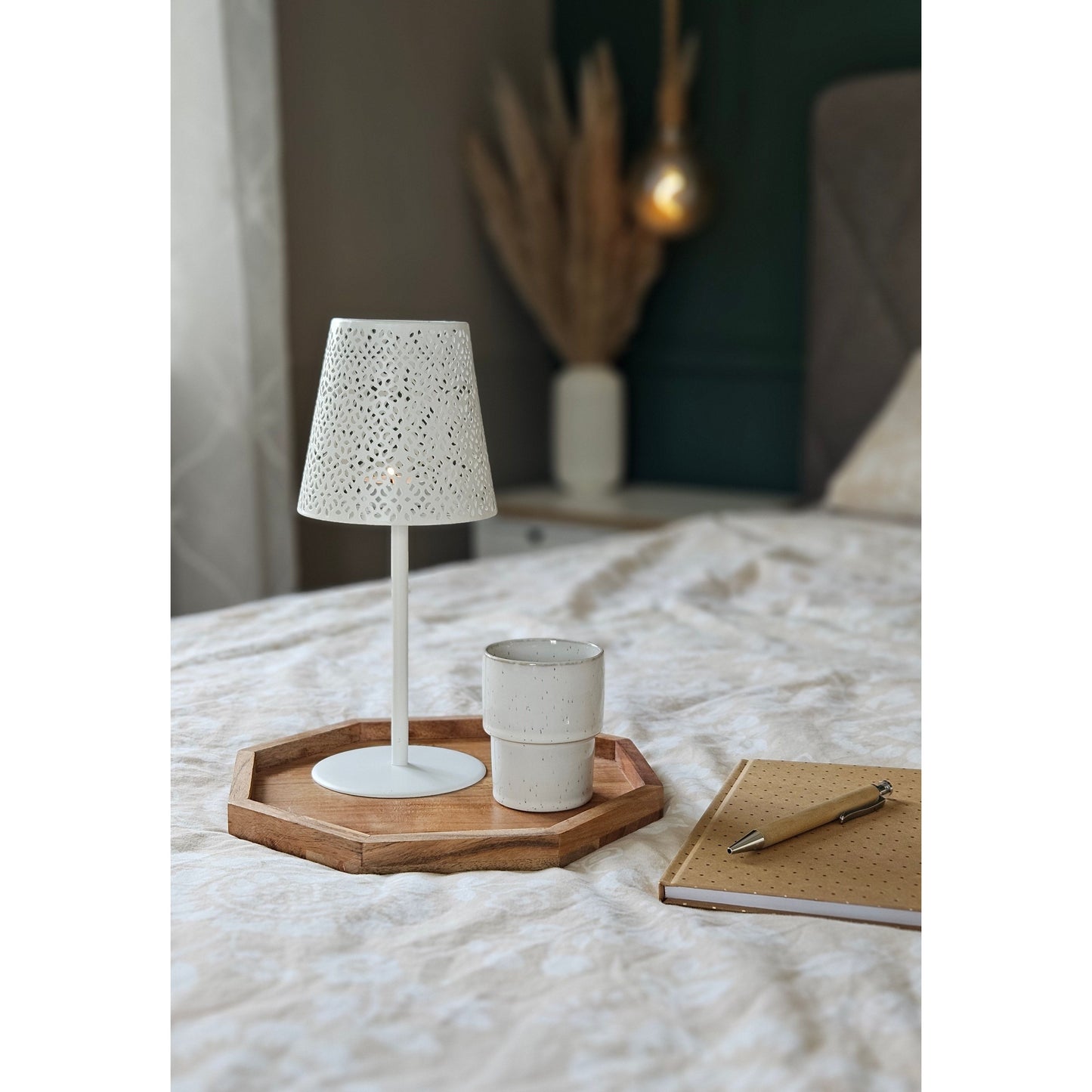 Tablett Dekotablett Achteckig Akazie 25 cm Holztablett Modern Kerzentablett