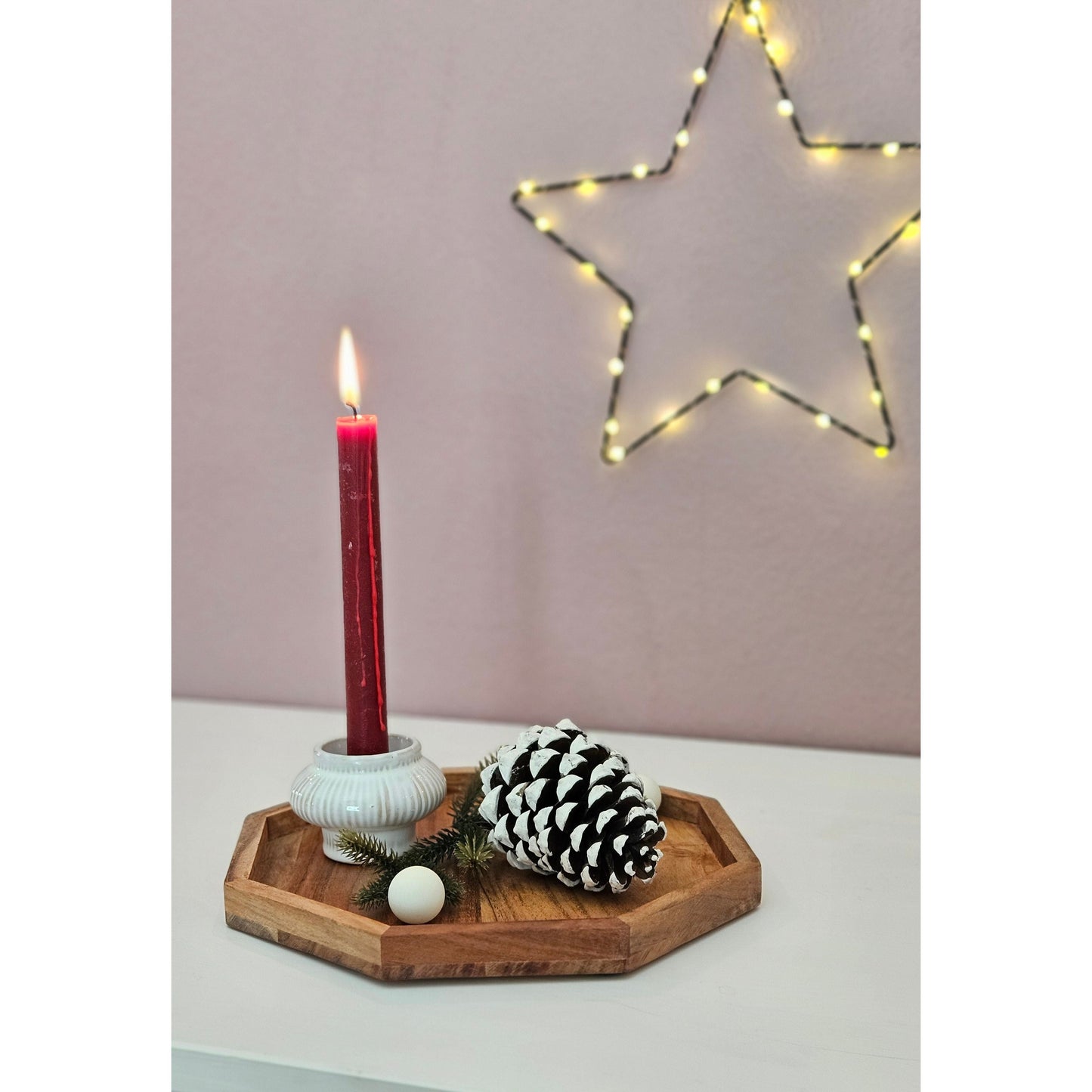 Tablett Dekotablett Achteckig Akazie 25 cm Holztablett Modern Kerzentablett