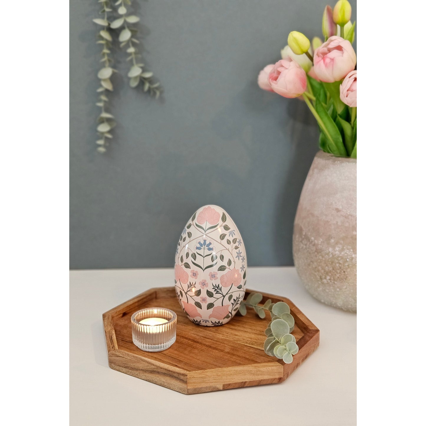 Tablett Dekotablett Achteckig Akazie 25 cm Holztablett Modern Kerzentablett