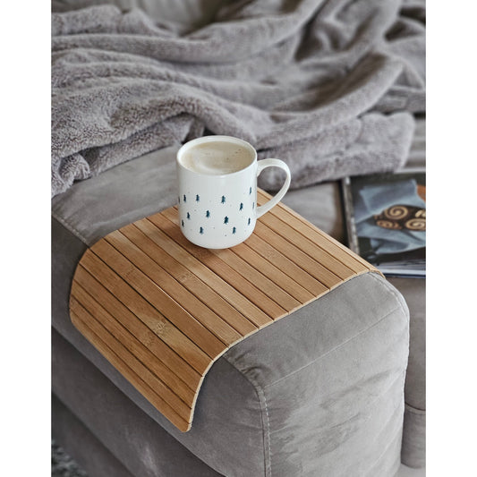 Sofatablett flexibel Bambustablett Bambus Natur anthrazit Armlehnen Schoner