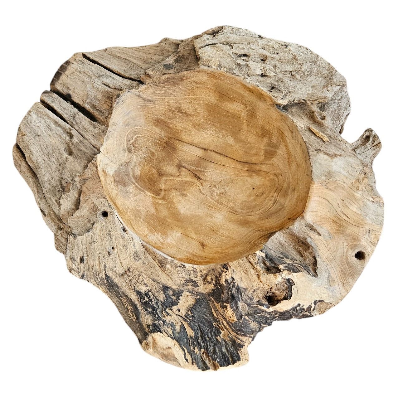 Dekoschale Naturschale Teak Holz rund Ø 50 cm Schale braun massiv stabil Obstschale XL