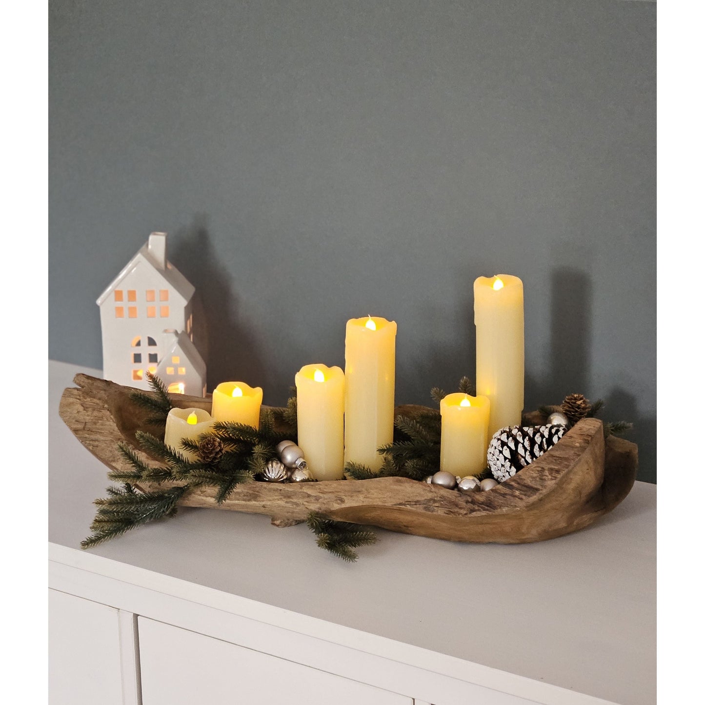 Dekoschale Naturschale Teak Holz lang 60 cm Schale braun massiv stabil Obstschale XL