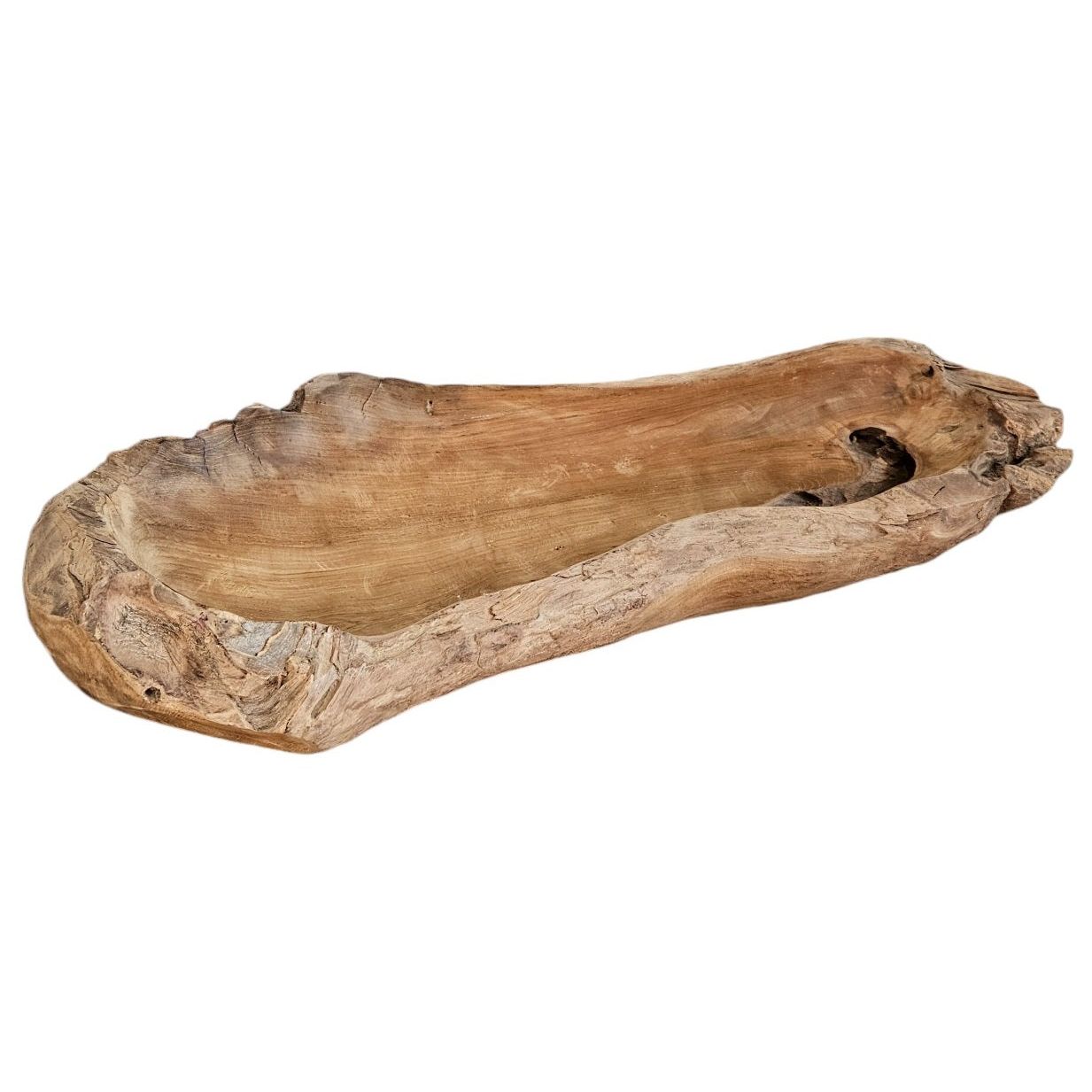 Dekoschale Naturschale Teak Holz lang 60 cm Schale braun massiv stabil Obstschale XL