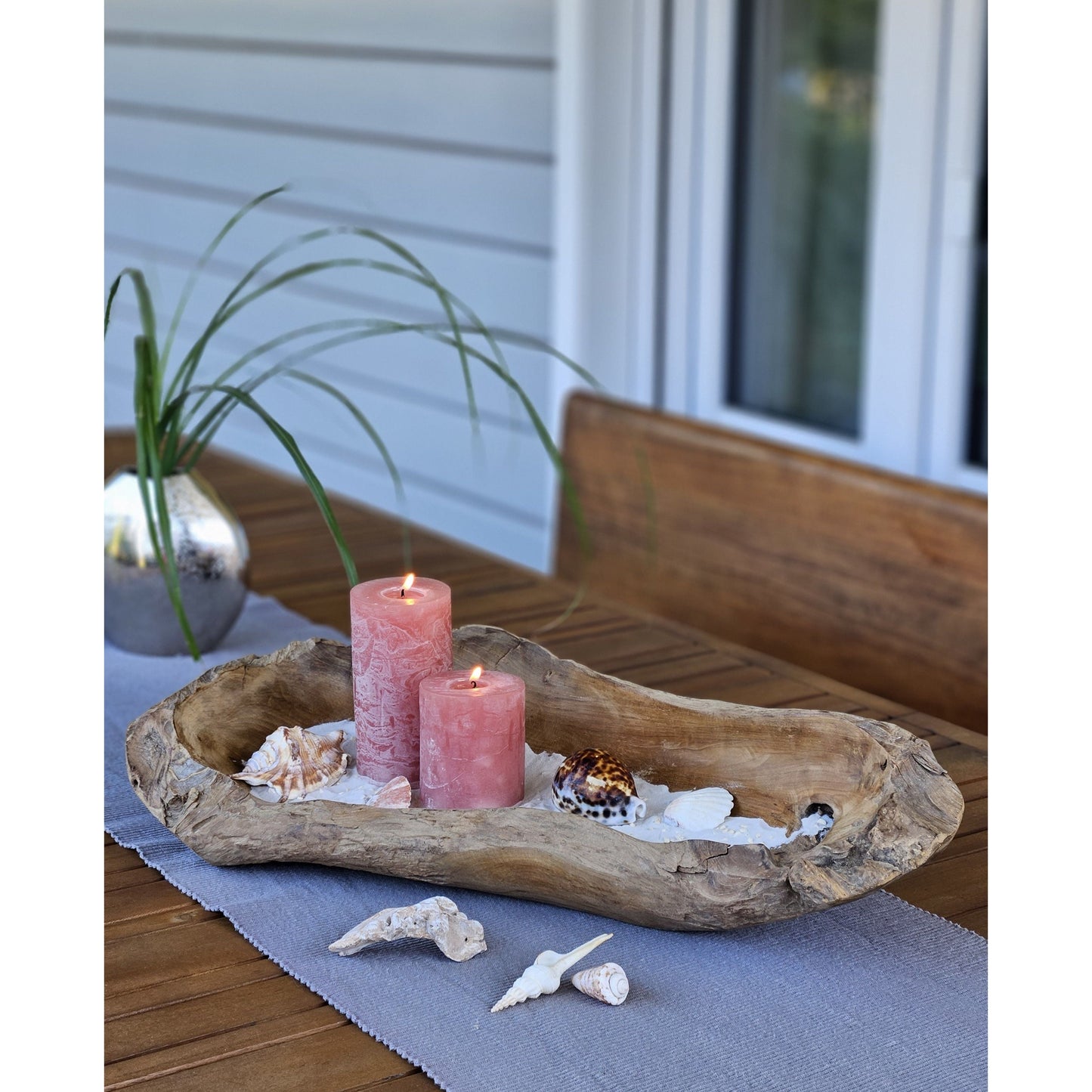 Dekoschale Naturschale Teak Holz lang 60 cm Schale braun massiv stabil Obstschale XL