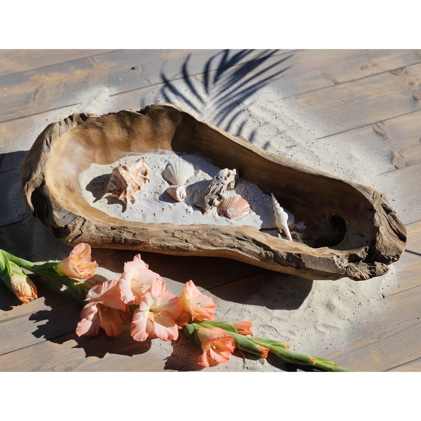 Dekoschale Naturschale Teak Holz lang 60 cm Schale braun massiv stabil Obstschale XL