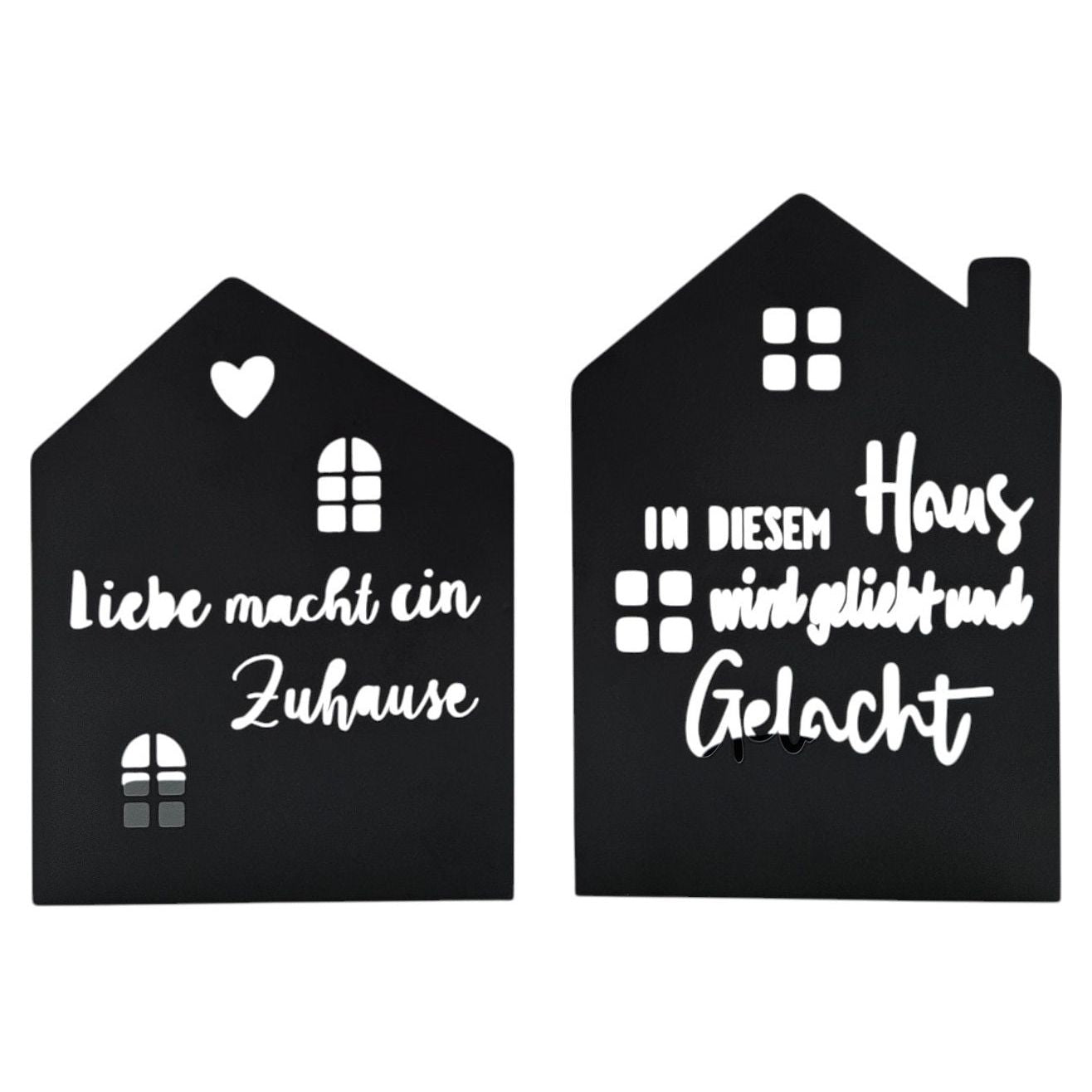 Teelichthalter Haus schwarz 2er Set Kerzenhalter Metall Zuhause Sprüche