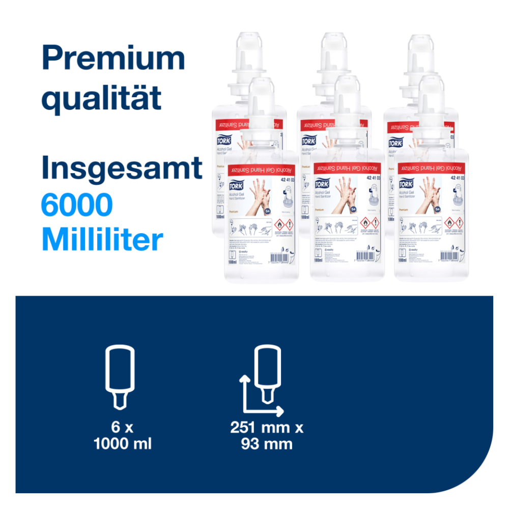 Auslaufartikel: Tork 424103 Händedesinfektionsgel S4 | Karton (6 Flaschen)