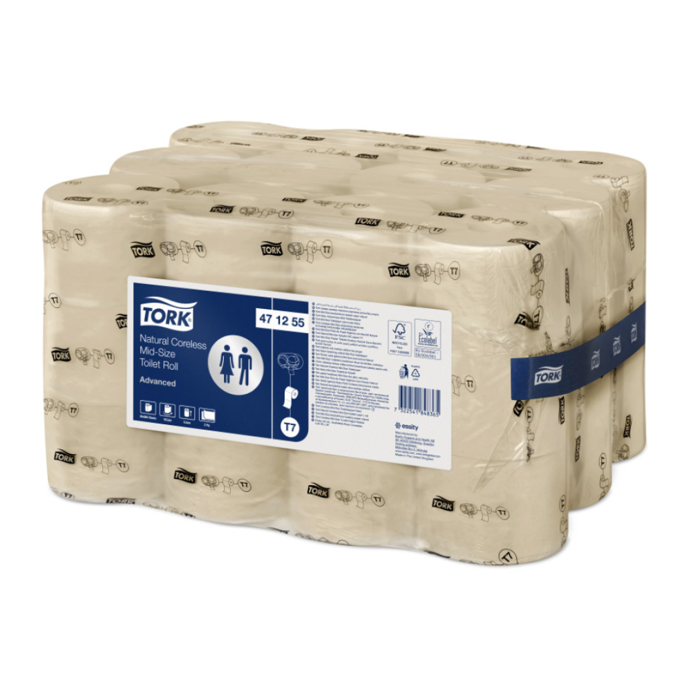 Auslaufartikel: Tork 471255 hülsenloses Midi Toilettenpapier Advanced Natur T7 2-lagig | Karton (36 Rollen)